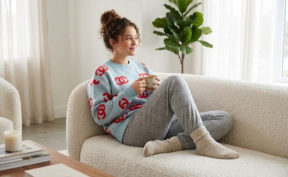Logo Pullover Sweater Size 38 Light Blue Red Sweater